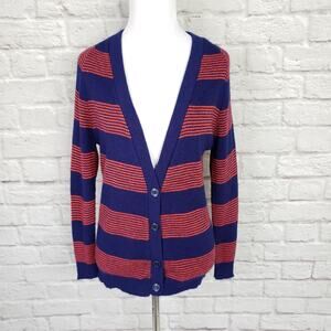Vintage 70s Bradley Blue & Red Stripe V-neck Grandpa Cardigan Sweater Fits XS/S